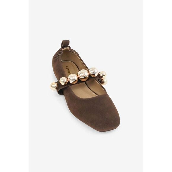 Hi, It's Birdie Shoes - The Colleen- Ballet Flat with Gold Ball Details in Chocolate